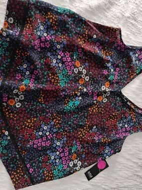 a.n.a Black Floral Tank Top with Teal Pink Orange Accents